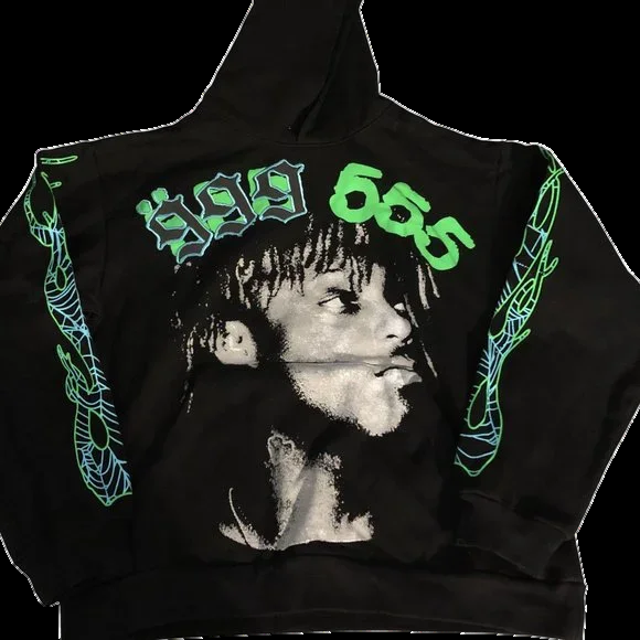 999 x Sp5der Hoodie - Black/Green — Medium incoming / condition photo